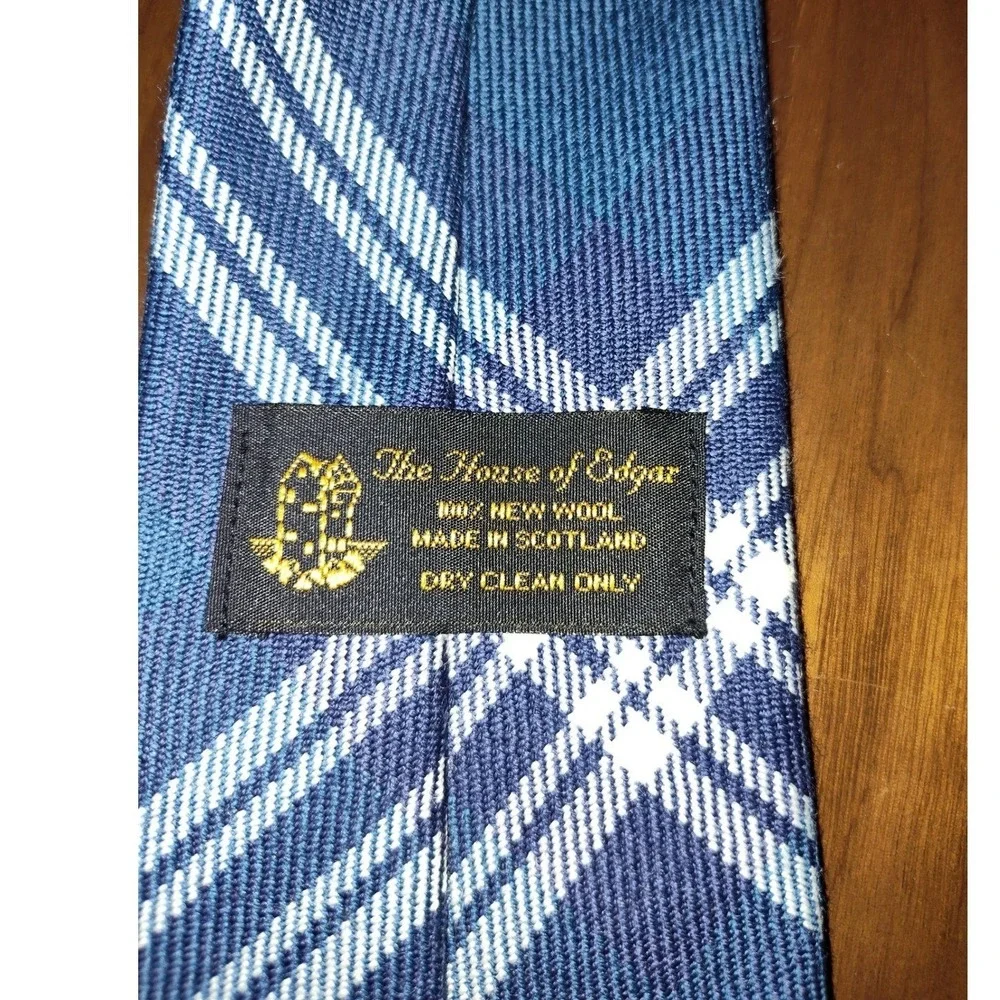 The House of Edgar Mens Blue Plaid 100% New‎ Wool Necktie Made in Scotland